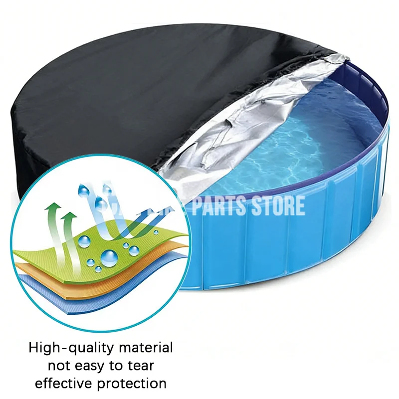 210D Blue Pool Cover Foldable Drawstring Round Waterproof Dustproof Oxford Fabric Washable Protection Pet Pool Supplies