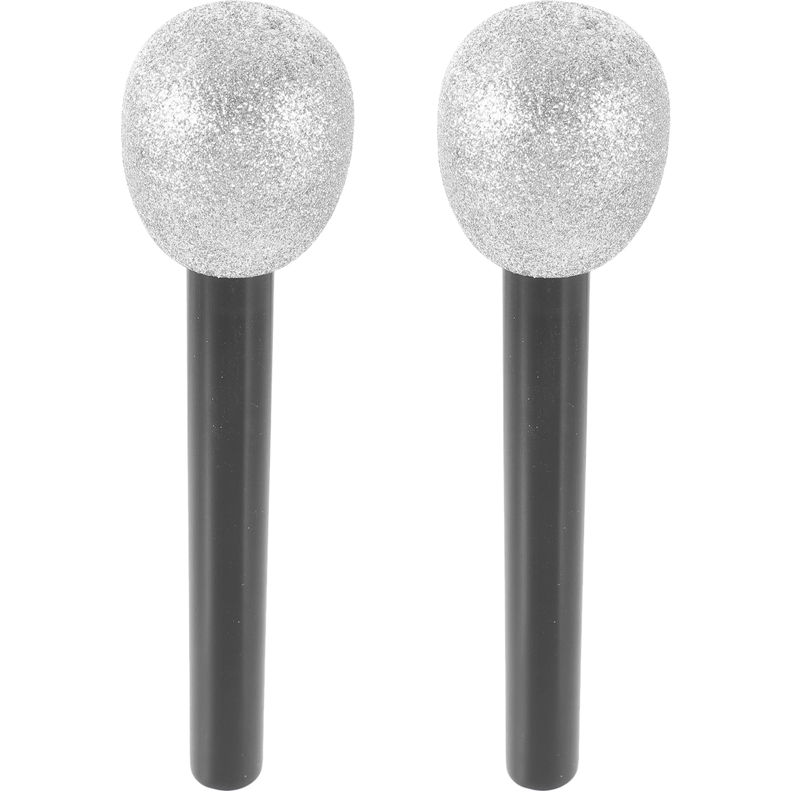 

2pcs Foam Microphone Sparkly Silver Glitter Toy Lightweight Safe Plastic Party Favors Retro Toddler Pretend Musical Instruments
