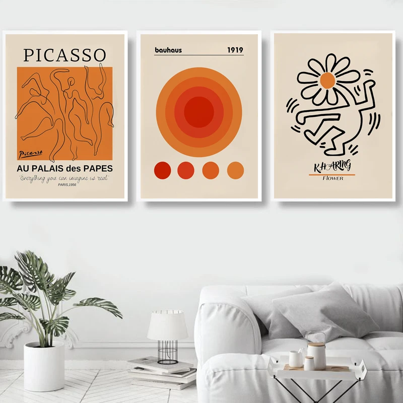 Retro Orange Wall Art Posters and Prints Picasso Classic Works Canvas Painting Wall Art Pictures Home Bar Room Decoration