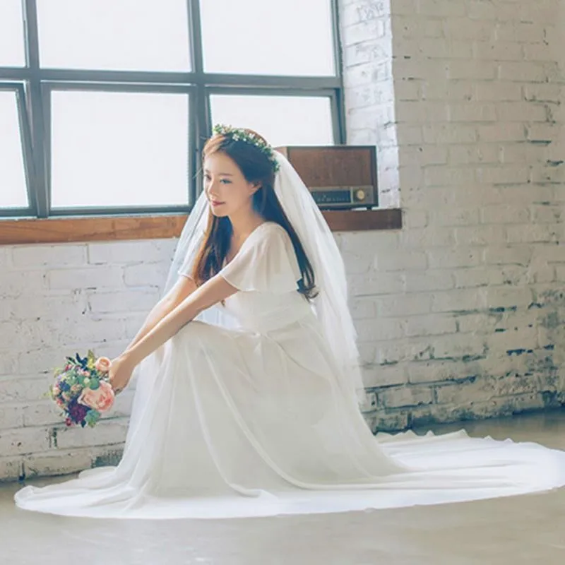 Chiffon Ready-Made Light Wedding Dress Travel Photography Forest Style Double Shoulder V Neck Long Dress Bride Wedding Going Out 202 4 New Style