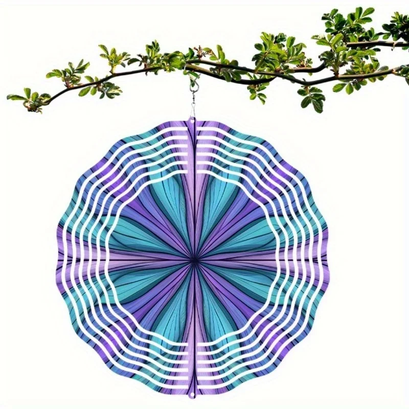 CIFBUY Metal Wind Chime Outdoor Hanging Decor Blue Purple Geometric Design 360 Rotating Garden Patio Gifts For Friends