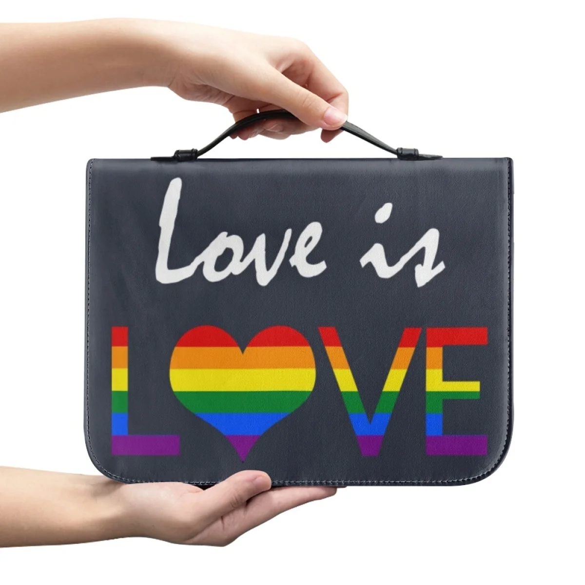 FORUDESIGNS Love Is Love Theme Tote Bag Women Leather Universal Ladies Bible Protective Stand Cover Convenient Storage Bible