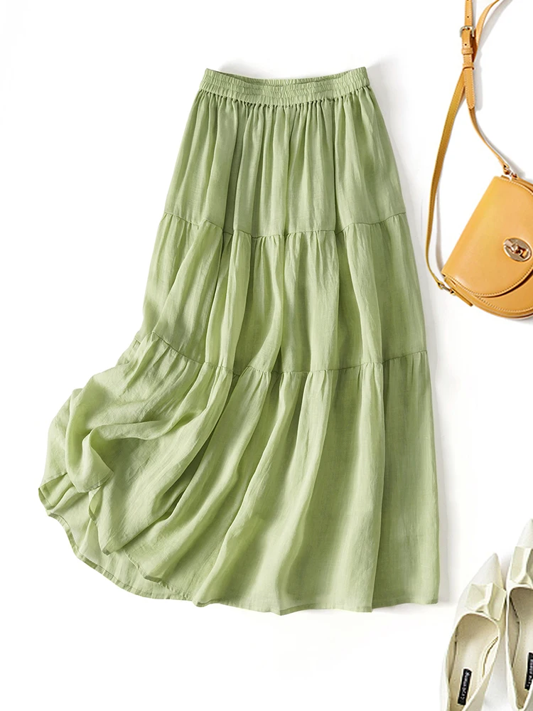 

Юбка-миди А-силуэта из хлопковой смесовой ткани с художественным окрашиванием, больших размеров, для женщин, летняя, из натуральной тонкой нити, 100 стежков