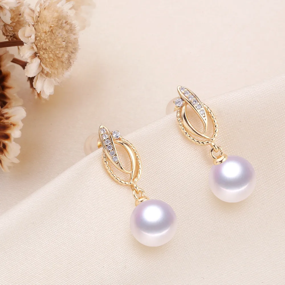 micro inlaid zircon pearl earrings, South China Sea pearl AAA 8-9mm 9-10mm 10-11mm 925s