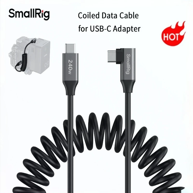 SmallRig 5730 Coiled Data Cable for USB-C Adapter Straight to Angled PD 3.1 240W Ultra-Fast Charging for USB 2.0 for USB PD 3.1