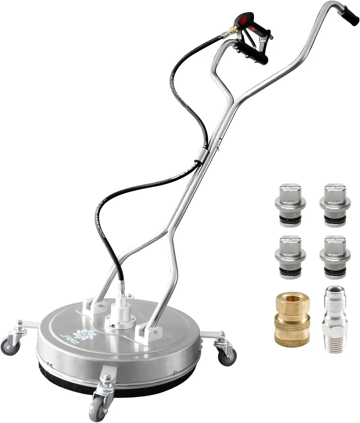

20" Pressure Washer Surface Cleaner with 4 Wheels, Dual Handle, Stainless Steel Housing, 4 Nozzles & 2 Adapters