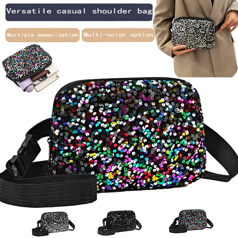 Men's and women's trendy metallic sequined handbags, personalized crossbody bags, versatile and fashionable crossbody bags.