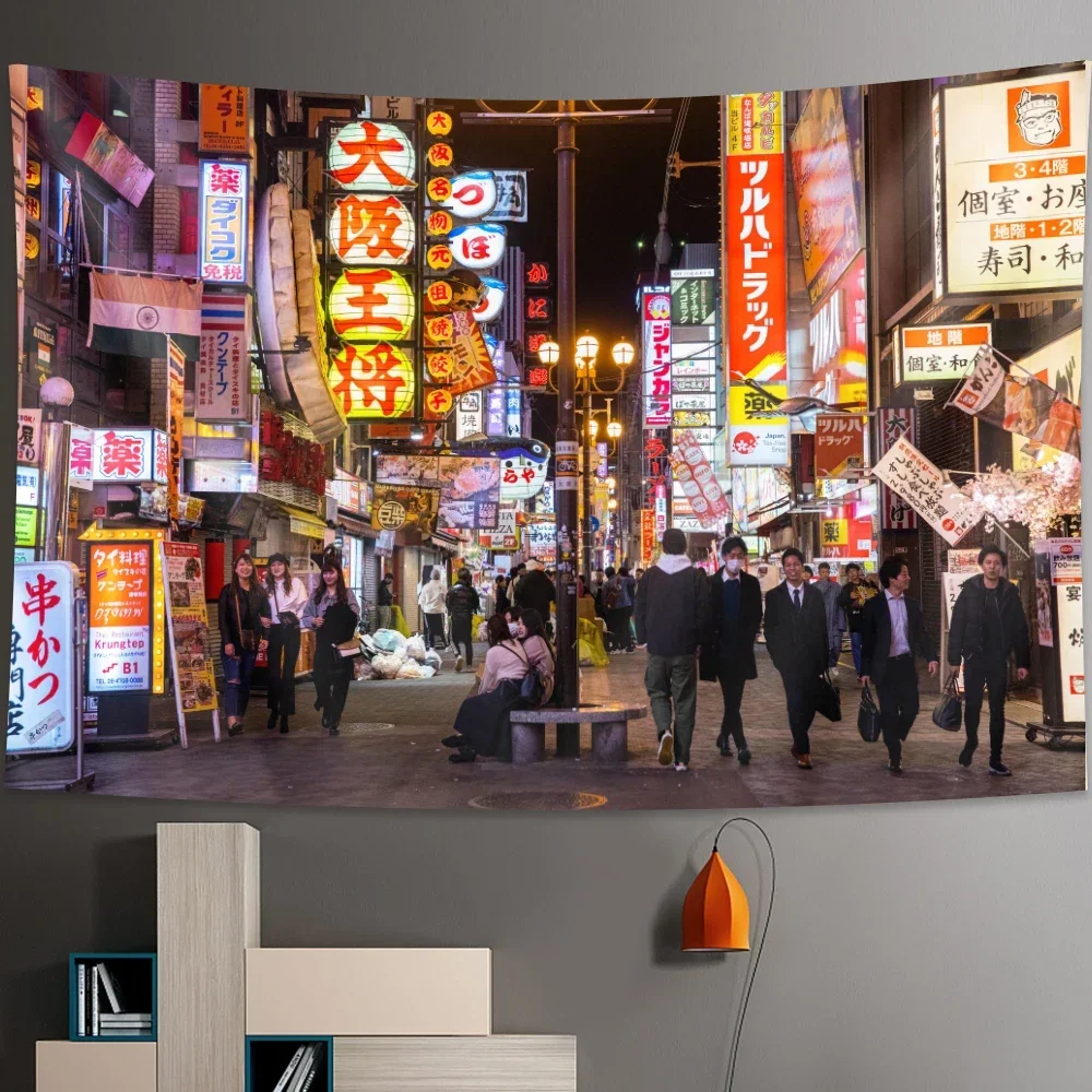 Tokyo Metropolitan nightlife tapestry Japanese wall hanging bedroom home decor Bohemian decorative Hippie printed sheet