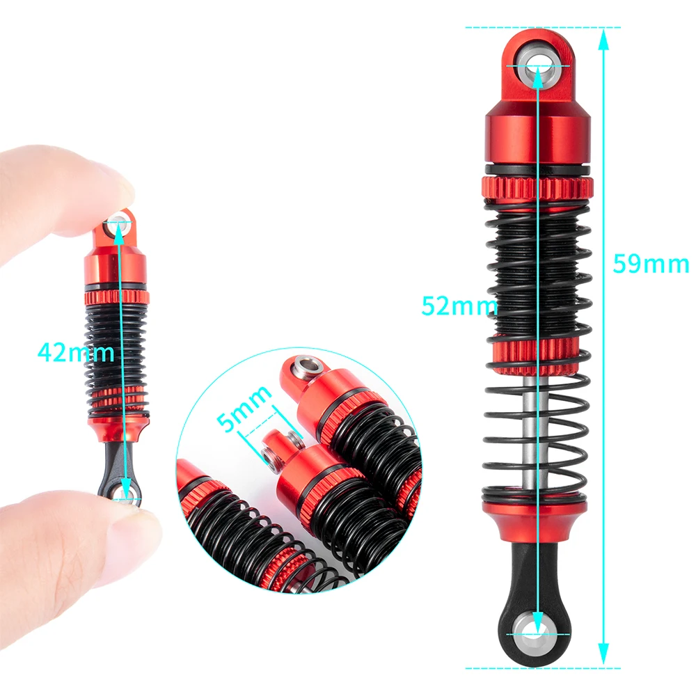 MIBIDAO 금속 합금 충격 흡수 댐퍼, 1/18 TRX-4M 브롱코 디펜더 RC 크롤러 자동차 트럭 모델 업그레이드 부품, 52mm, 4 개