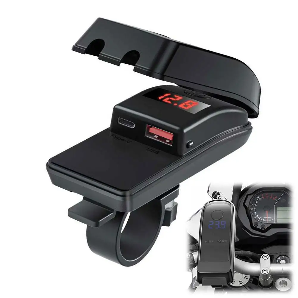 

Motorcycle Waterproof Fast Charger 36W USB Type-C Charging Port Handlebar Display Motorcycle Voltage Mount Bike With Electr G9O2