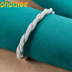 SHSTONE 925 Sterling Silver Mesh Wide Braided Adjustable Open Bracelet Bangle For Women Fashion Engagement Wedding Charm Jewelry