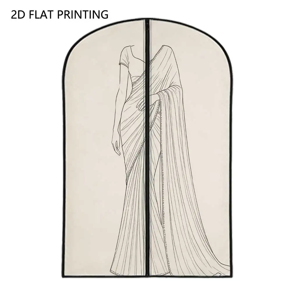 1pc Saree Garment Sketch Compressed Dust Cover Clothes Compression Hanging Storage Bag Household Wardrobe Organizer