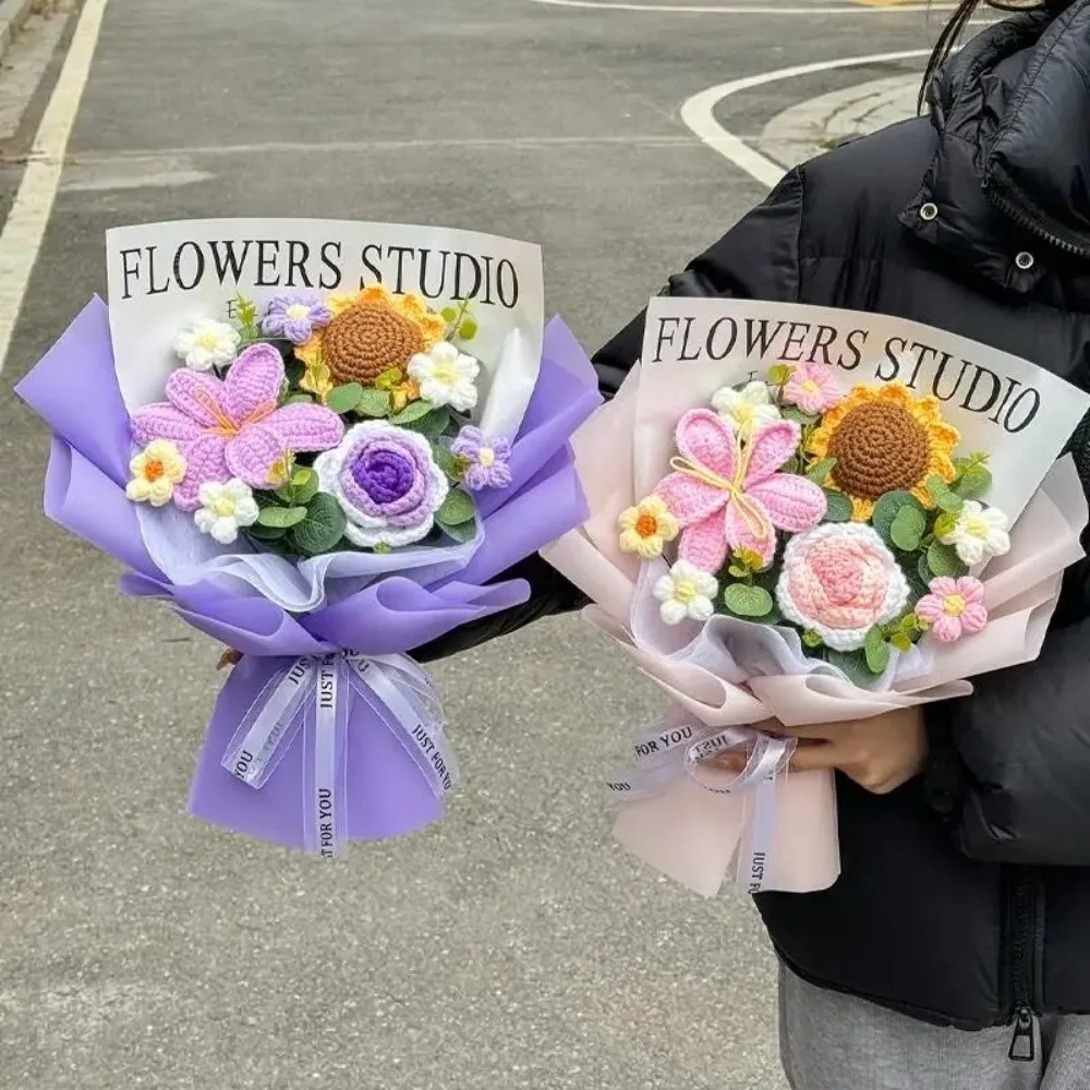 

Новый букет из хлопковых вязаных цветов: подсолнухи, искусственные цветы ручной работы, подарок на День матери