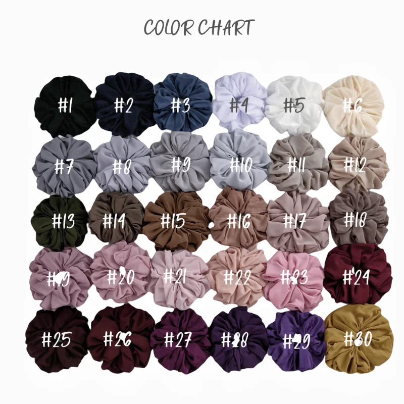 59Colors Big Size Chiffon Scrunchies Muslim Women Custom Elastic Volumizing Oversized Neat stitching Malaysian Bunch Hair Tie