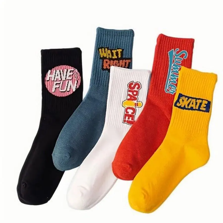 

6-парные вязаные спортивные носки с нейтральным буквенным принтом, модный уличный стиль, впитывающие пот и дышащие для пар