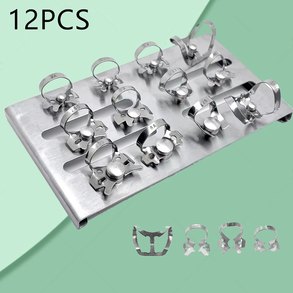 

12PCS Dental Rubber Dam Kit Stainless Steel Clamps & Frame Holder with Anti-Slip Tray for Endodontic Root Canal Therapy