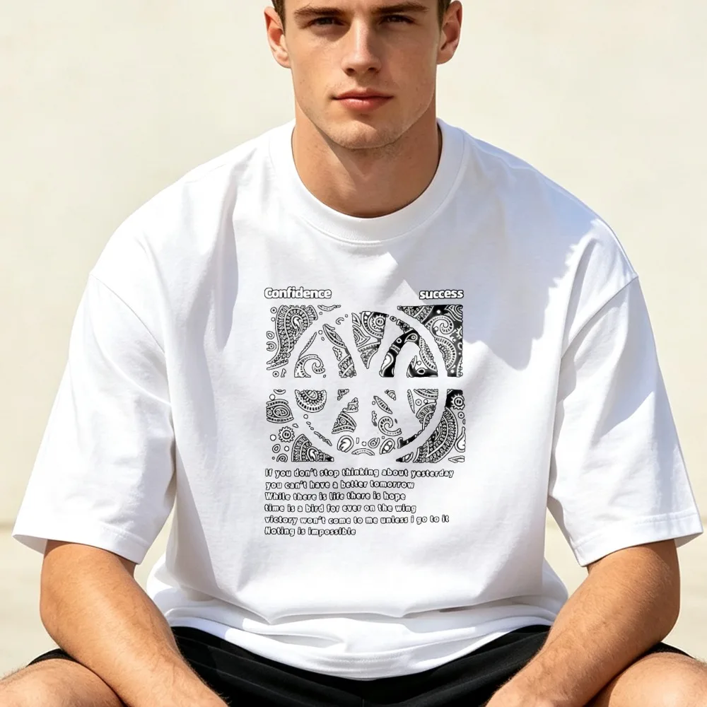 Confidence Success Inspirational Quote Tshirt Paisley Mandala Pattern Graphic Short Sleeve Motivational Print Streetwear Man Tee