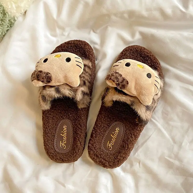

Sanrio/милые меховые тапочки, хлопковые тапочки Hello Kitty, новый стиль, домашняя обувь для девочек, студентов, модные пляжные повседневные тапочки