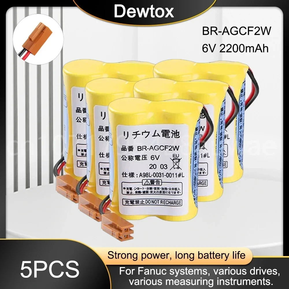 5PCS Original New BR-AGCF2W Lithium 6V 2200mAh PLC Battery Batteries with Brown Plugs Connectors