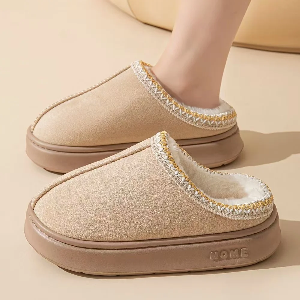 Zapatillas mullidas con plataforma para mujer, zapatos planos de casa a la moda de felpa, zapatos de diseñador para invierno, calzado informal elegante para el hogar de talla grande