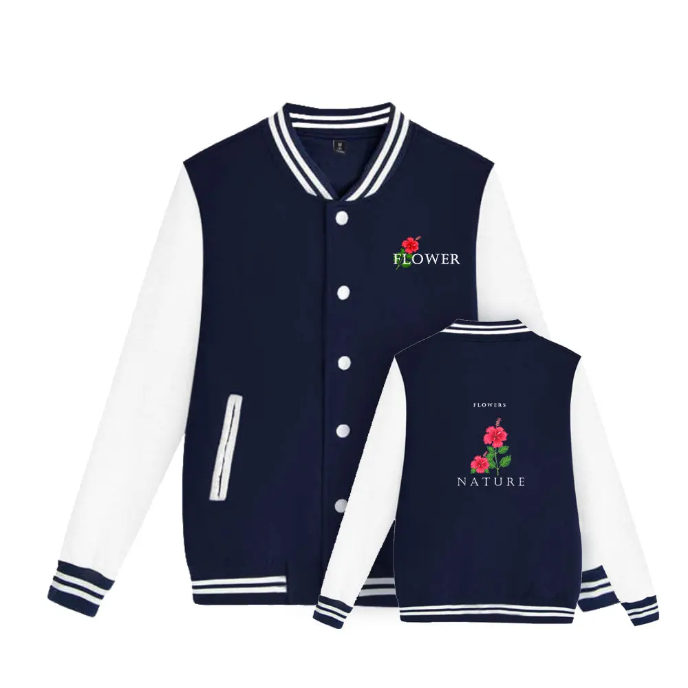 2023 Autumn Winter Men's Baseball Jacket Couples Baseball Jacket Flower Print Plain Color Casual Baseball Uniform Tops