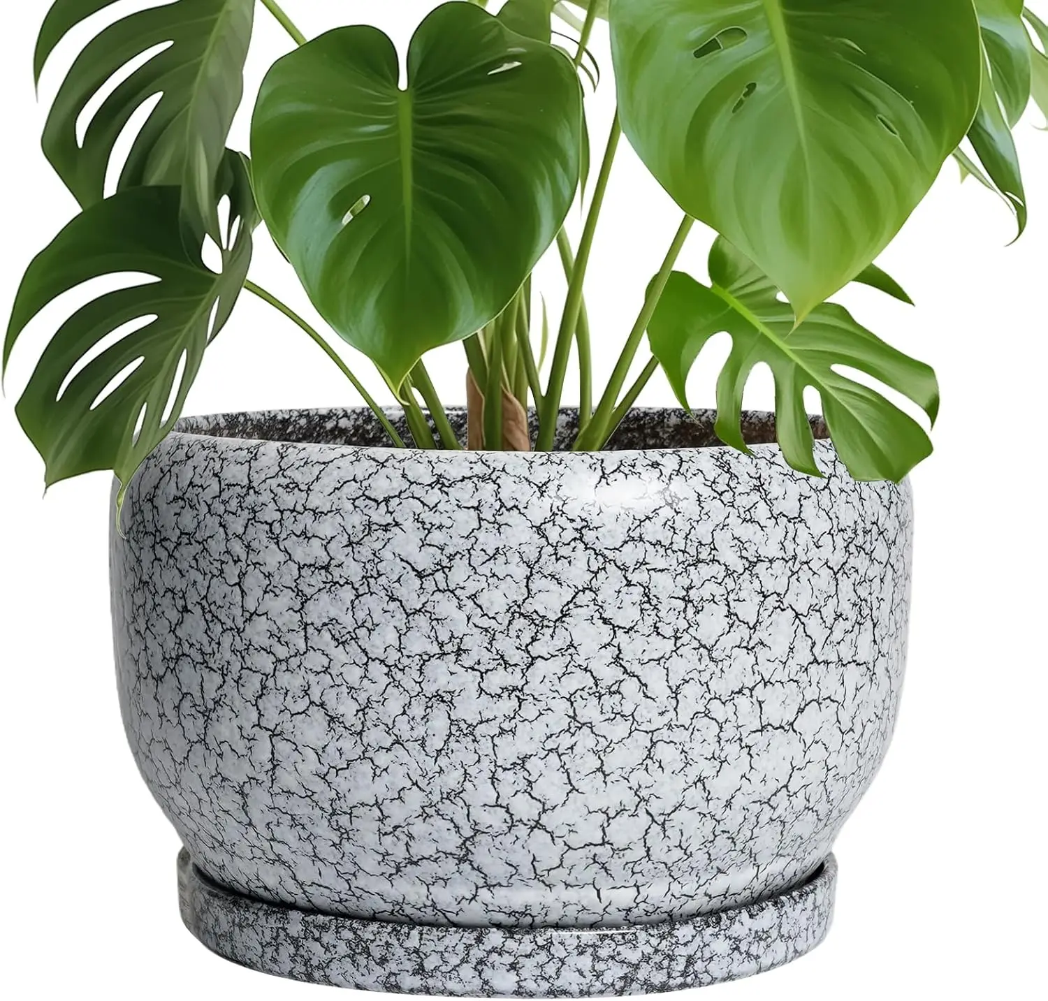 

Ceramic Planters - 10 Inch Ceramic Flower Pot with Drainage Hole and Saucer, Decorative Plant Pot Indoor, Round Large Planter