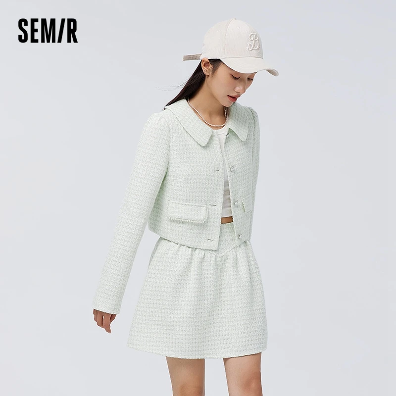 Semir Suit Women Short Coat Elegant A-Line Skirt 2023 Spring New Style Slim Fitting Two-Piece Set Small Fragrance