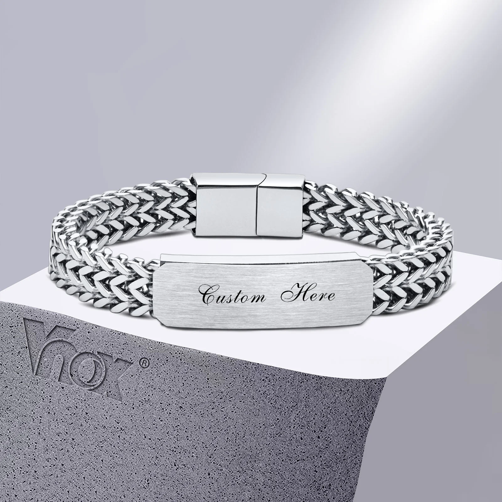 Vnox 12mm Customize Bracelets for Men, Never Fade Stainless Steel Bracelet, Double Layered Cuban Franco Foxtail Chain Bracelet