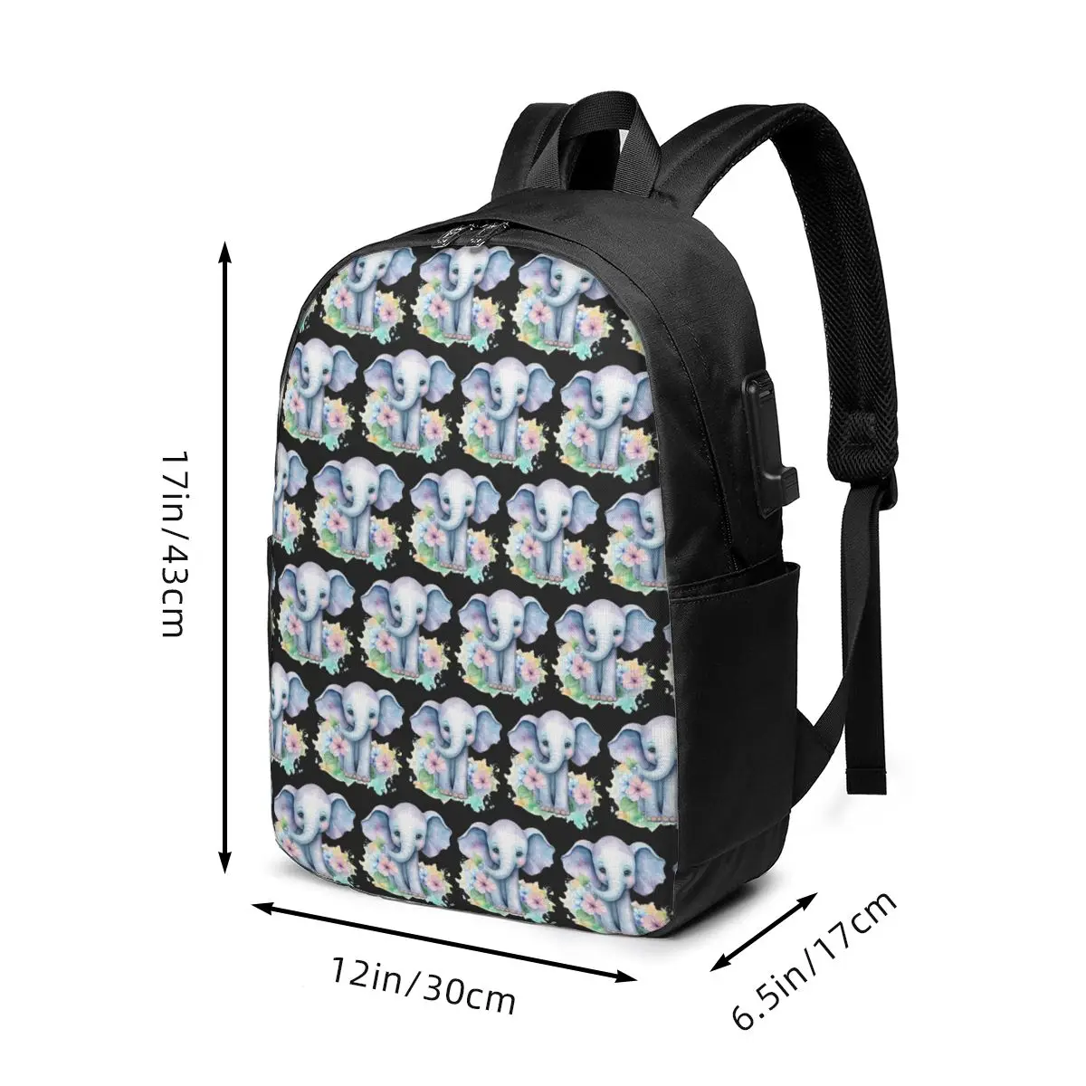Adorable Elephant Baby Sketchy Watercolor Backpack Travel Notebook Bag Computer College Student School Bag Laptop Shoulder Bags