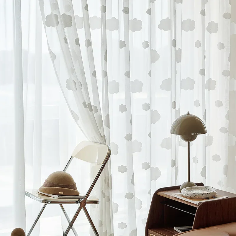 

Summer 2025 Children's Room Curtain Fabric Curtains For Living Room 1PC Simple Modern Cloud Gauze Three-dimensional Texture