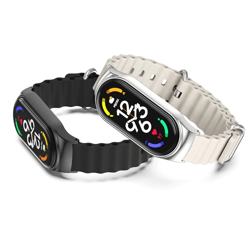 S25 سيليكون + حافظة معدنية المحيط حزام ساعة اليد Mi حزام 8 مناسبة لسوار Xiaomi 3/4/5/6/7/8 حزام 04 سلك 304 معدن #2