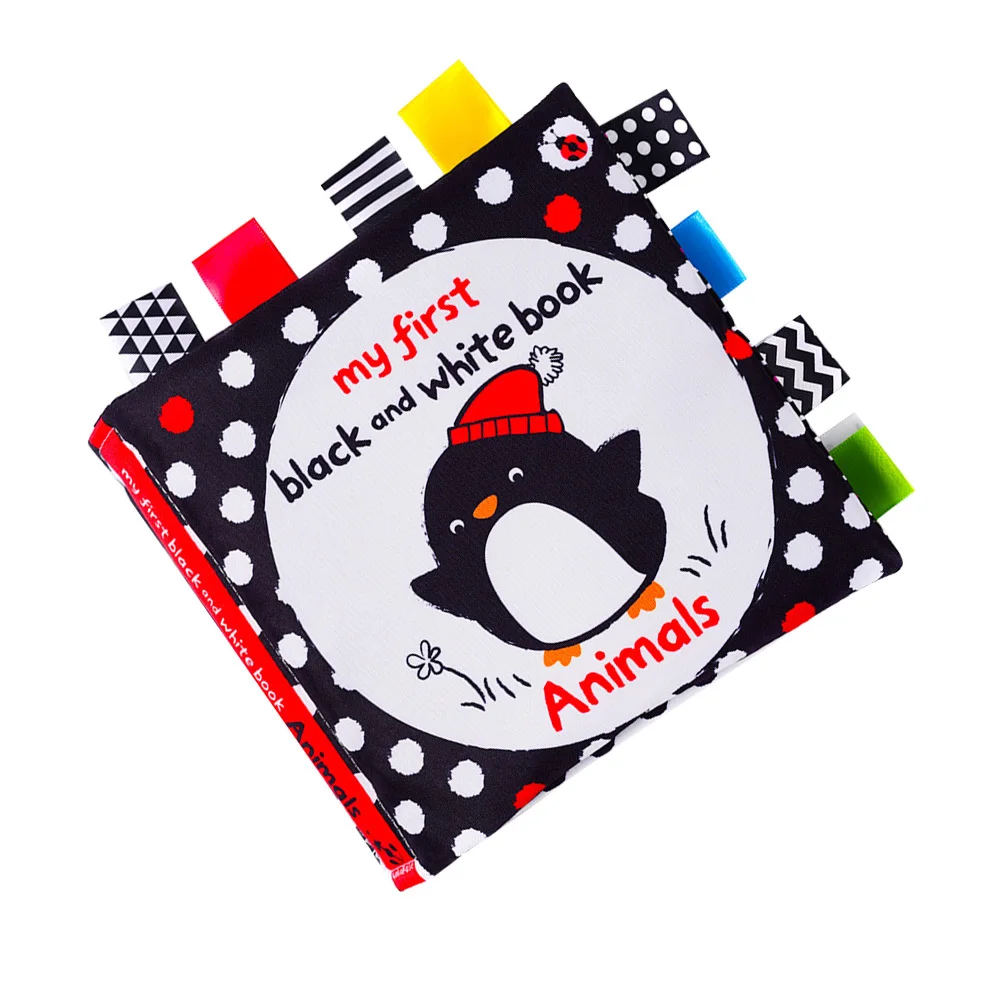 1 szt. Czarno-biała książeczka materiałowa dla niemowląt, wczesna edukacja, książeczka do trzymania w ręce, stymulacja wizualna, trening poznawczy, gryzak dla niemowląt