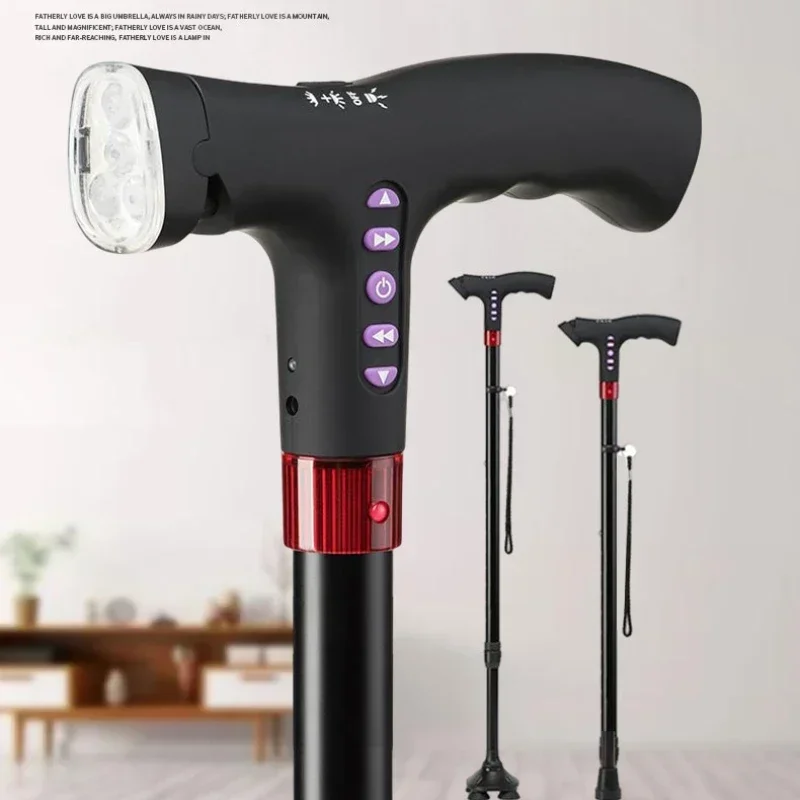 

Radio/MP3 Equipped Hiking Cane Multi-Functional Telescopic Elderly Walking Stick Adjustable and Stable Non-Slip Crutch