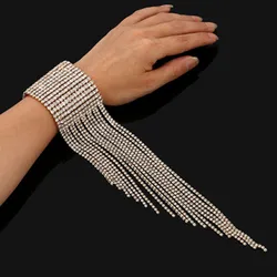 Stonefans Rhinestone Multi-Row Bracelet Bangle for Women Crystal Stretch Party Wristband Adjustable Tassel Hand Jewelry