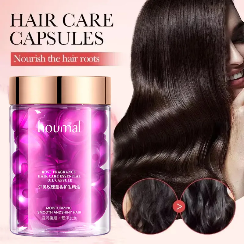 Rose Essential Oil Capsules Supple Dry Hair Keratin Plant Complex Oil Dry Damaged Hair Repair Female Hair Care Essence