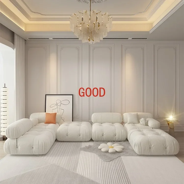 Italiano minimalista linha reta combinação sofá, Praça Medieval Pull Buckle, módulo de flanela, luxo acessível