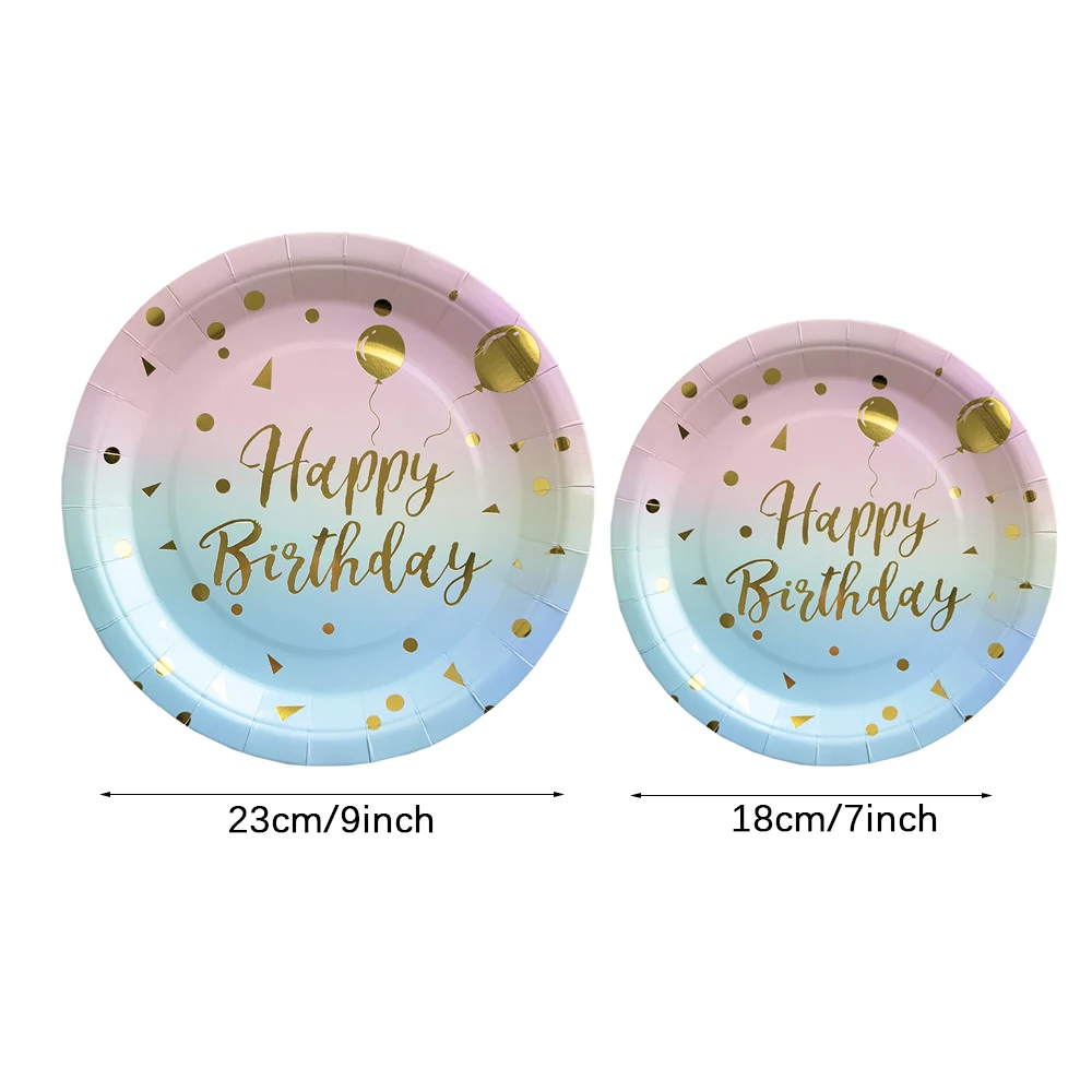 Regenbogen Geburtstag Einweggeschirr Gold Dot Farbverlauf Teller Tassen Servietten für Mädchen Regenbogen Party Dekoration Hochzeitszubehör – Detail 6