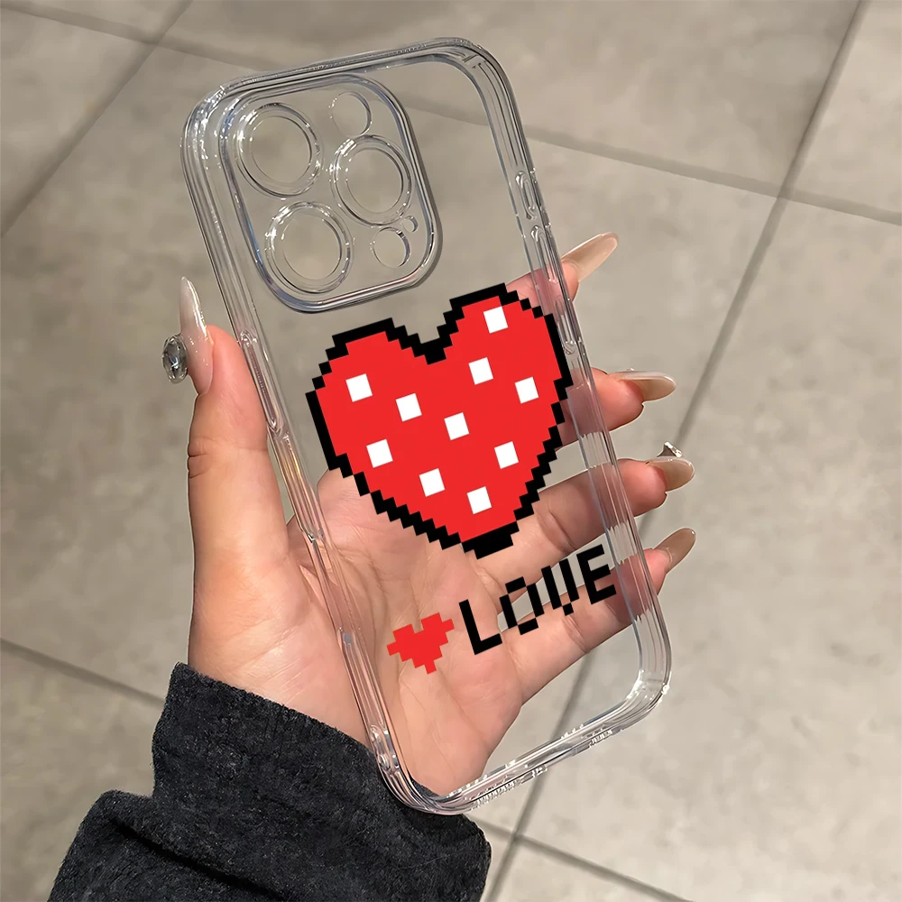 Pixel-Stil Liebe Herz Silikon Handyhülle für IPhone 17 16 15 14 13 12 11 Pro Xs Max Air Mini 7 8 6 6s Plus SE 2020 2022 Cover