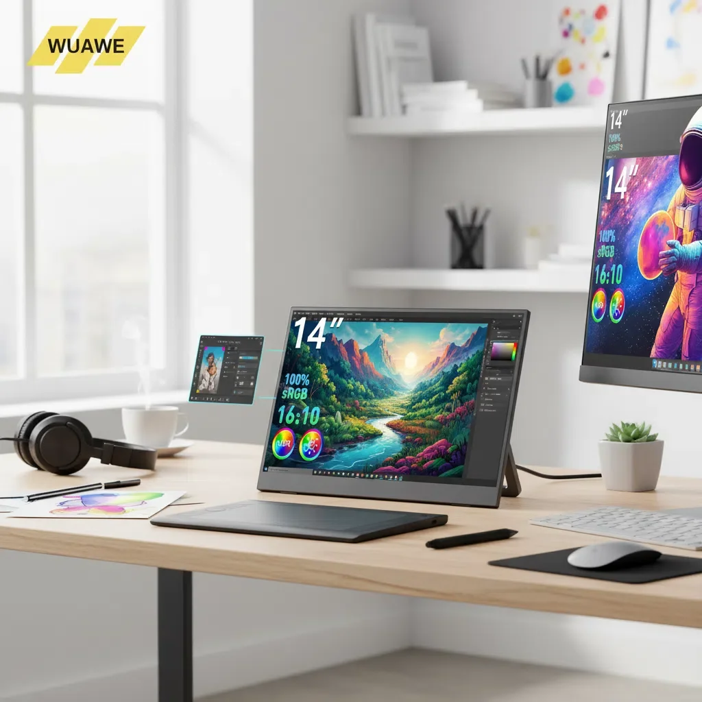 

WUAWE Portable Monitor, 14inch 1920x1080P Small USB C External Screen for Laptops/Computers/Phones, Ideal for Home Security and