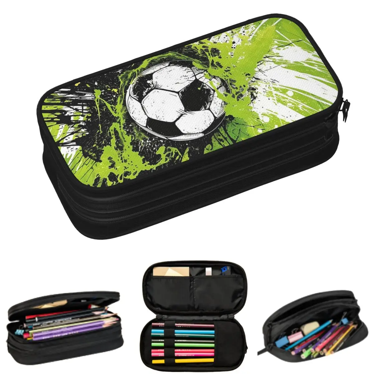 

Football Soccer Graffiti Pattern Pencil Cases for Students School Pen Box Pencil Bag Large Capacity Pencil Pouch