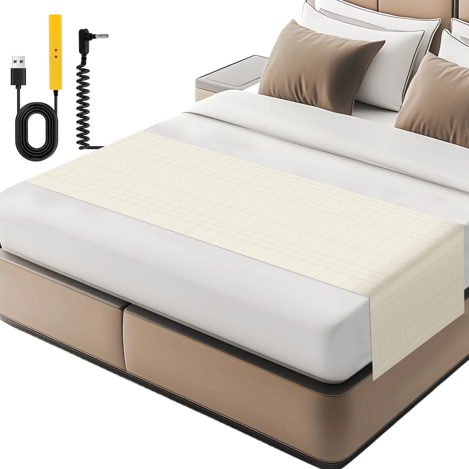 حصيرة تأريض للسرير مصنوعة من القطن العضوي بنسبة 90% وبساط سرير تأريض من الألياف الفضية 10% مع سلك وقلم اختبار للنوم