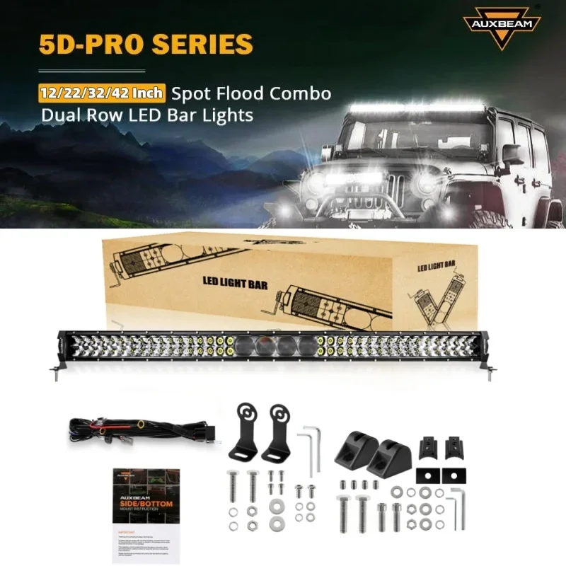 Auxbeam 12/22/32/42 Inch Dual Row LED Light Bar with Harness kit for Truck Pickup Offroad 5D Pro Series