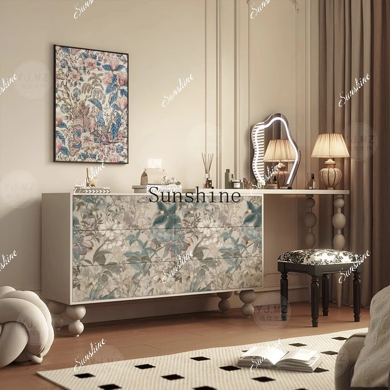 Nordic light luxury flower solid wood six-chest cabinet bedroom high-end decorative cabinet  FT
