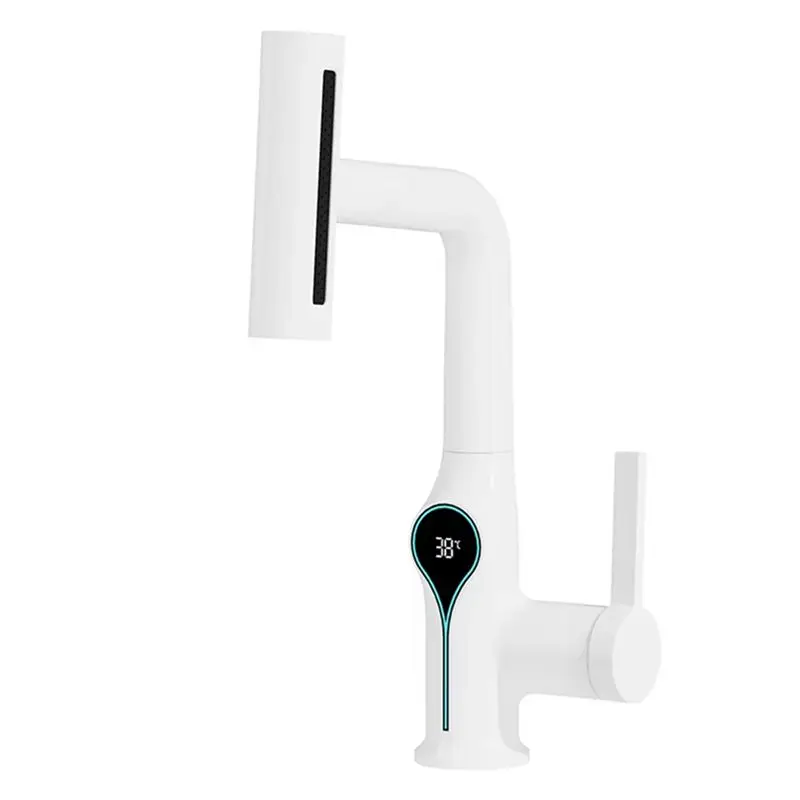 

A11E-Waterfall Temperature Digital Display Basin Faucet Lift Up Down Stream Hot Cold Water Sink Mixer Tap For Bathroom