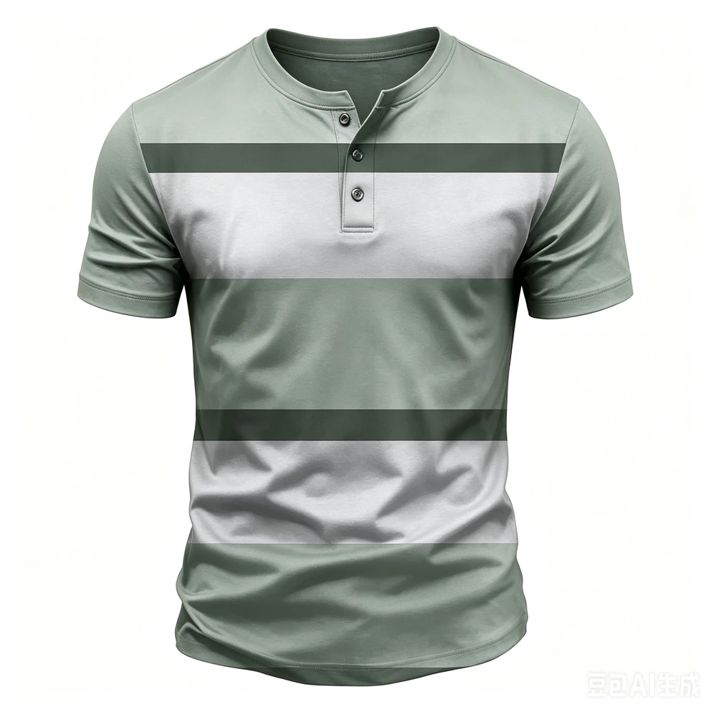 Funny Stripes 3D Print Men's Henry T shirt Fashion Henry Collar Button Tops Summer Loose Short Sleeve Tees Daily Casual Clothing