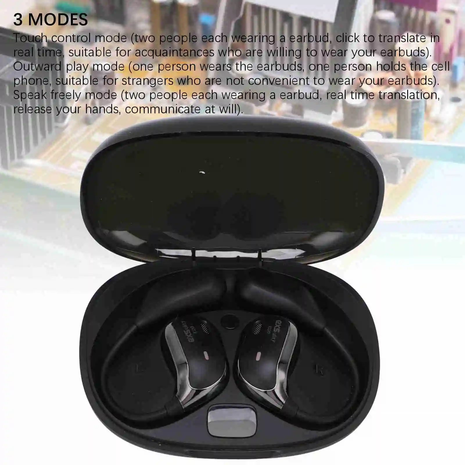 سماعات أذن مترجم اللغة دقيقة من النوع C، سماعات أذن مترجم لغة بلوتوث، عمر بطارية طويل، سريع للسفر