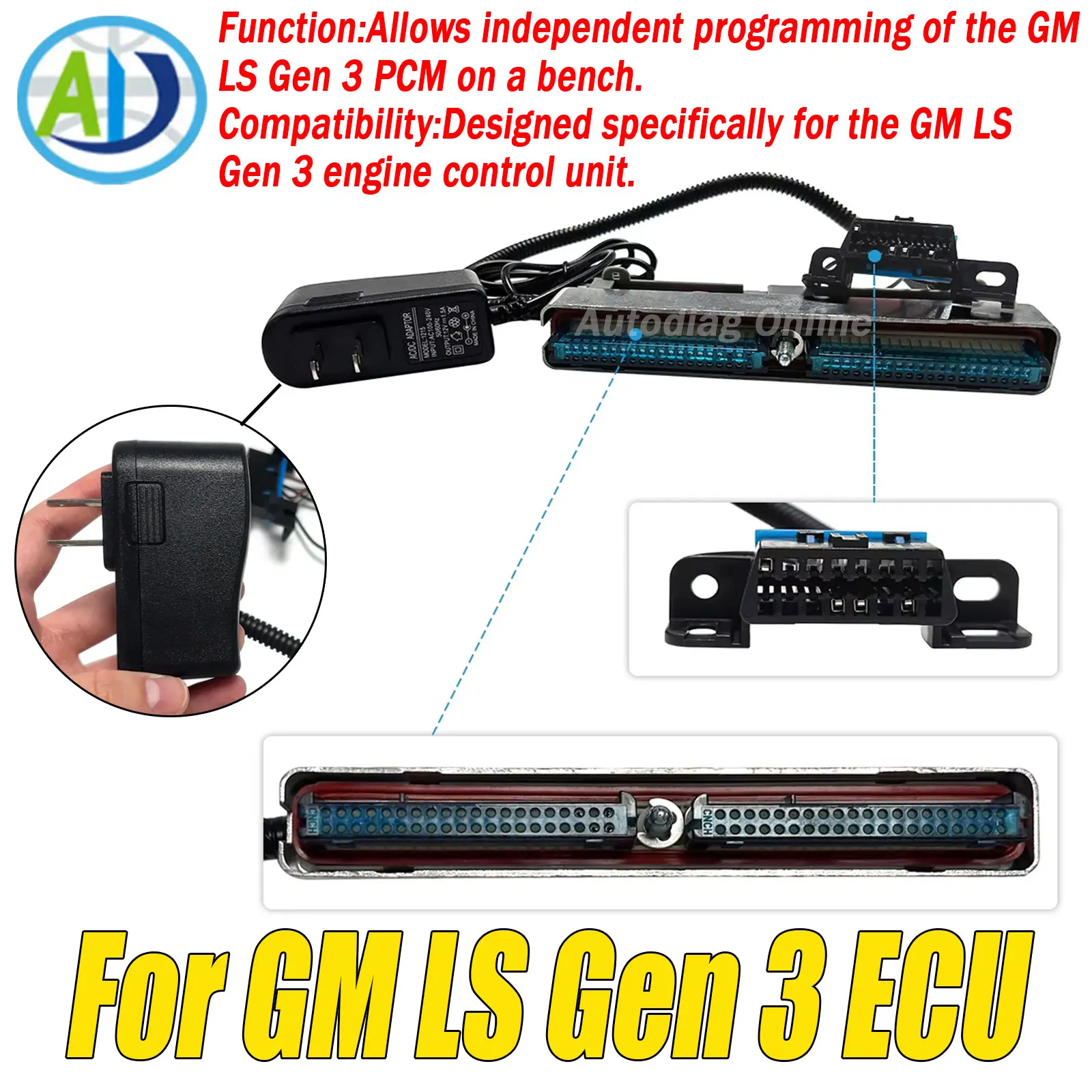 

OBD2 Bench Harness For GM Chevy LS Gen3 with Power Supply Cable Bench Harness for ECM Engine Programming OBDII Adapter Cable