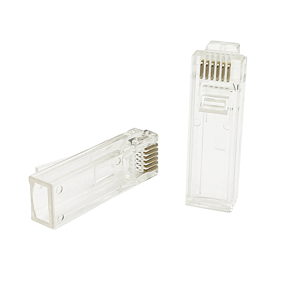 50PCS RJ12 Connector 6P6C Long Body RJ11 Modular Plug 6-Core Telephone Cable L=32.8mm