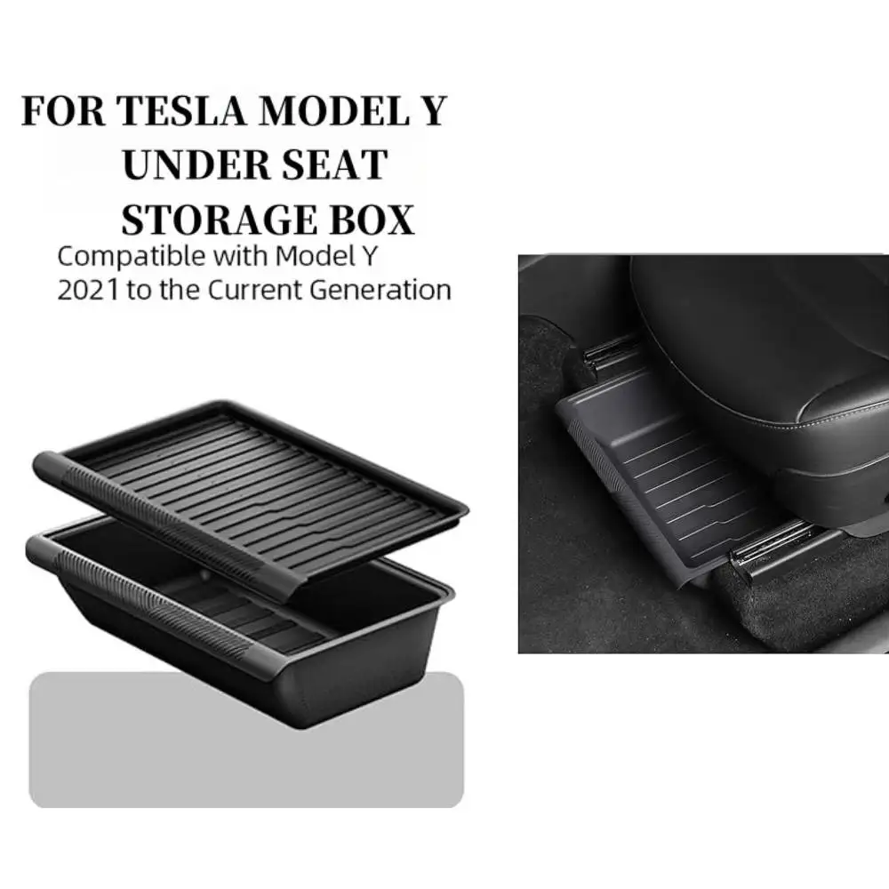 Bandeja de armazenamento sob o assento para tesla modelo y 2021 2022 2023 2024, caixas de gaveta escondidas do assento dianteiro do carro antiderrapante com tampa