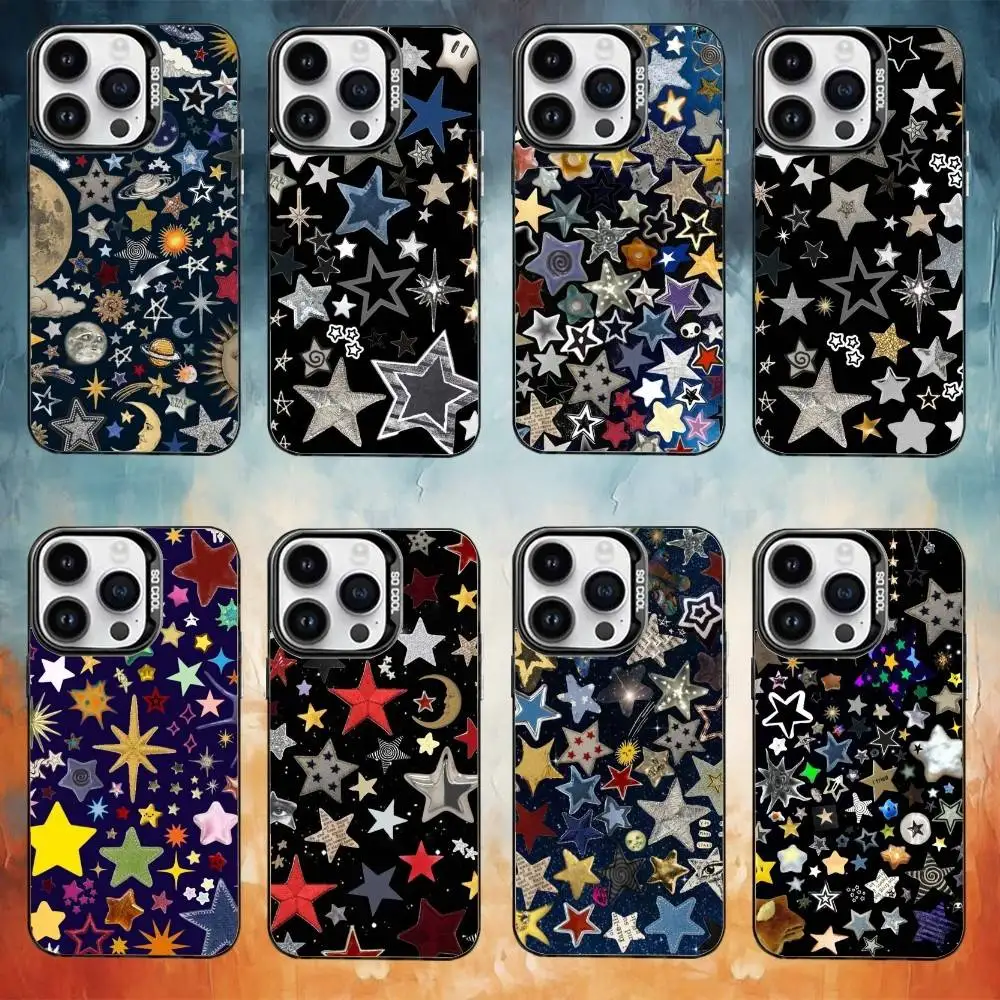 

Colorful Star Phone Case For iPhone17,16,15,14,13,12,11 Plus,Pro Max Black Candy Matte Shockproof Cover
